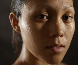 A sweaty looking woman
