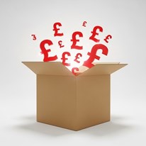 Mystery box with pound signs flying out of it